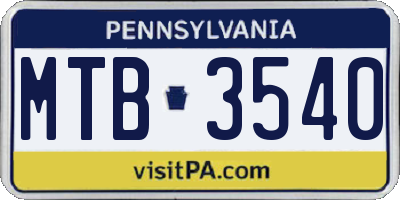 PA license plate MTB3540