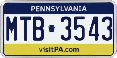 PA license plate MTB3543