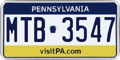 PA license plate MTB3547
