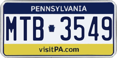 PA license plate MTB3549