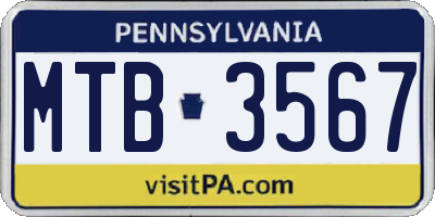 PA license plate MTB3567