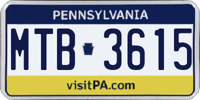 PA license plate MTB3615