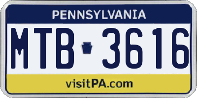 PA license plate MTB3616