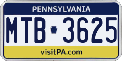 PA license plate MTB3625