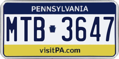 PA license plate MTB3647