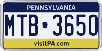 PA license plate MTB3650