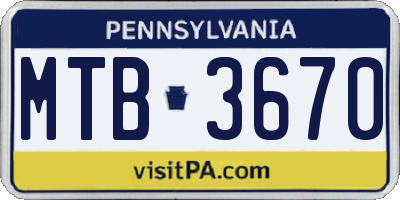 PA license plate MTB3670