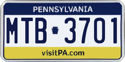 PA license plate MTB3701