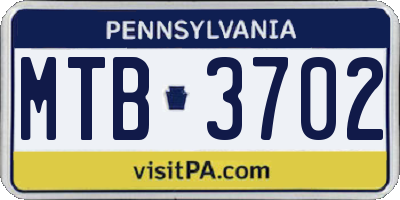 PA license plate MTB3702