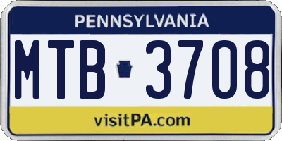 PA license plate MTB3708