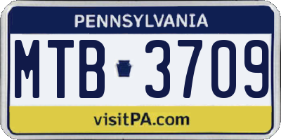 PA license plate MTB3709