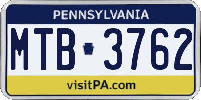 PA license plate MTB3762