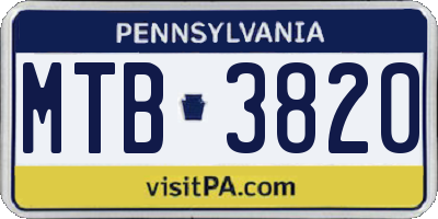 PA license plate MTB3820