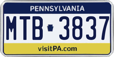 PA license plate MTB3837