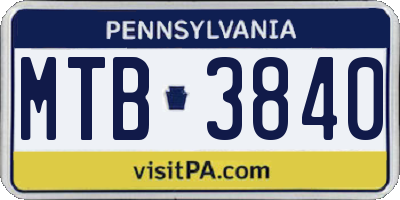 PA license plate MTB3840