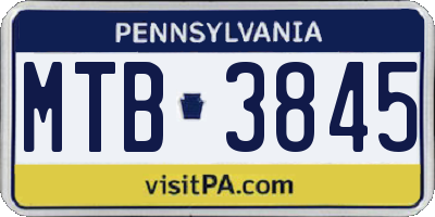 PA license plate MTB3845
