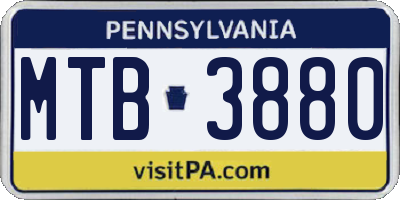 PA license plate MTB3880