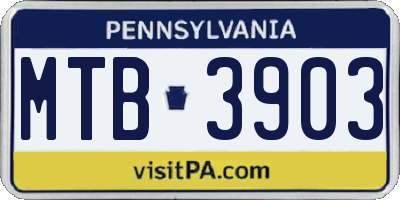 PA license plate MTB3903