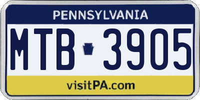 PA license plate MTB3905