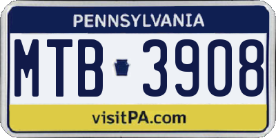 PA license plate MTB3908