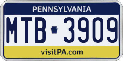 PA license plate MTB3909
