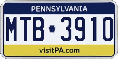 PA license plate MTB3910
