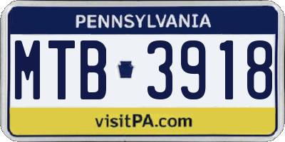 PA license plate MTB3918