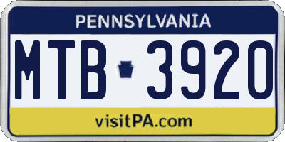 PA license plate MTB3920