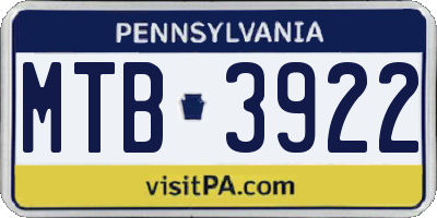 PA license plate MTB3922