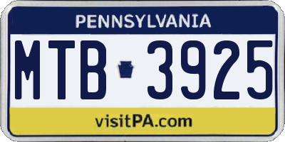 PA license plate MTB3925