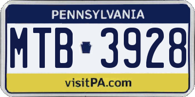 PA license plate MTB3928