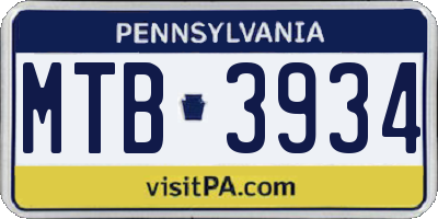 PA license plate MTB3934