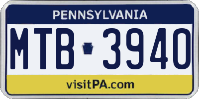 PA license plate MTB3940