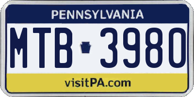 PA license plate MTB3980