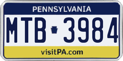 PA license plate MTB3984
