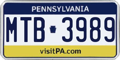 PA license plate MTB3989