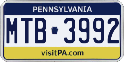 PA license plate MTB3992