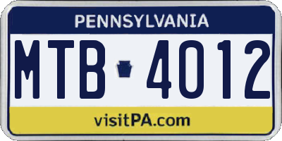 PA license plate MTB4012