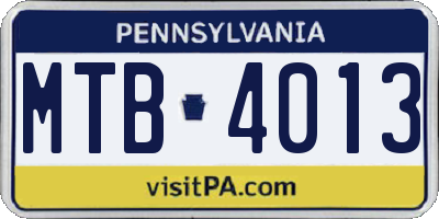 PA license plate MTB4013