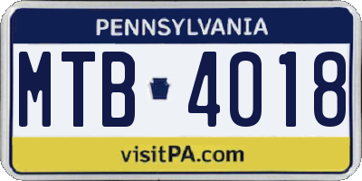 PA license plate MTB4018