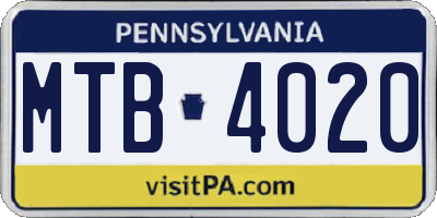 PA license plate MTB4020