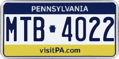 PA license plate MTB4022