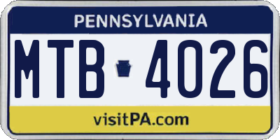PA license plate MTB4026