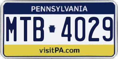 PA license plate MTB4029