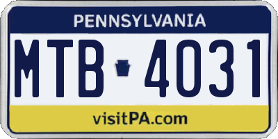PA license plate MTB4031