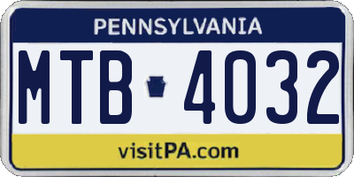 PA license plate MTB4032