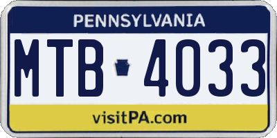 PA license plate MTB4033