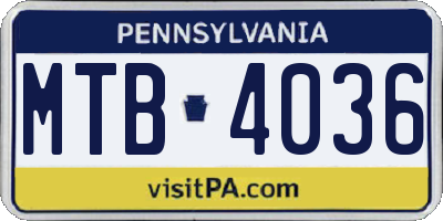 PA license plate MTB4036