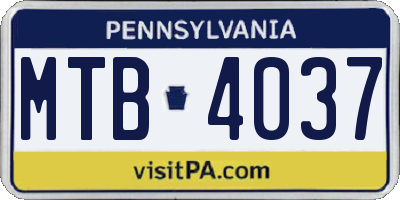 PA license plate MTB4037