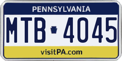 PA license plate MTB4045